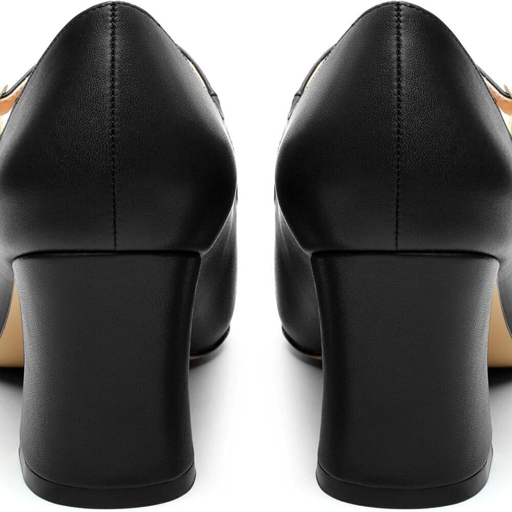Women's Patent Mary Janes Block Chunky Heels 2.5 Inch Work Dress Shoes - Picture 4 of 6